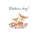 Cute animals for Mothers Day card. Deer Mom and Her Baby cartoon. Royalty Free Stock Photo