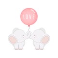 Valentines day card. Cute couple elephant in love