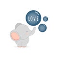 Little elephant blowing LOVE bubbles.