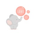Little elephant blowing LOVE bubbles.