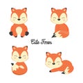 Set of Cute little foxes in cartoon style.