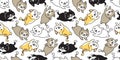 Cat seamless pattern vector kitten calico pet repeat wallpaper scarf isolated tile background cartoon illustration