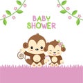 Baby Shower greeting card with mom and baby monkey. Royalty Free Stock Photo