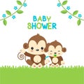 Baby Shower greeting card with mom and baby monkey. Royalty Free Stock Photo