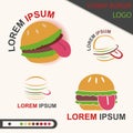 Yummy Burger Fast Food With Tongue Logo - Vector Royalty Free Stock Photo