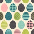 Abstract seamless retro Easter eggs pattern in stamped style.