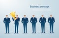 Businessman hold the gold trophy successful winner. business concept vector illustration Royalty Free Stock Photo