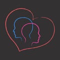 Silhouette of the head of a man and a woman in one heart on the background Royalty Free Stock Photo