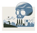 Illustration of a smoke cloud in the shape of a skull above a coal-fired power station