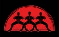 Group of people pose kung fu fighting action Royalty Free Stock Photo