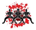 Group of people pose kung fu fighting action Royalty Free Stock Photo