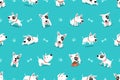 Vector cartoon character bull terrier dog seamless pattern