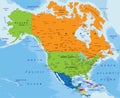 Colorful North America political map with clearly labeled, separated layers. Royalty Free Stock Photo