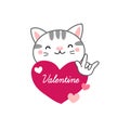 Happy Valentine`s day postcard. Cute cats in love. Royalty Free Stock Photo