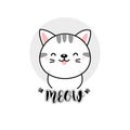 Cute cat cartoon with Meow lettering. Royalty Free Stock Photo