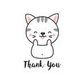Cute cat cartoon with Thank you lettering. Royalty Free Stock Photo