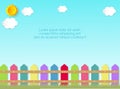 Fence with clouds and sun Background Template for advertising brochure, your text, paper art and craft style, vector Illustration