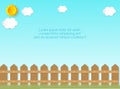 Fence with clouds and sun Background Template for advertising brochure, your text, paper art and craft style, vector Illustration.