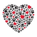 Dog paw vector heart icon valentine logo symbol french bulldog pet cartoon illustration simple graphic