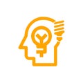idea, bulb, light, energy bulb, head, thinking, creative business idea orange color icon Royalty Free Stock Photo