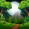 Night time forest landscape with a Full moon and a Starry sky Royalty Free Stock Photo