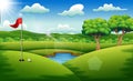 Golf course on the landscape background