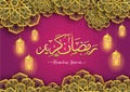 Ramadan Kareem arabic calligraphy greeting card. design islamic with Gold moon Translation of text `Ramadan Kareem ` islamic celeb