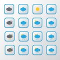 Set of weather icons on blue button, Signs and symbols vector Royalty Free Stock Photo