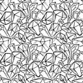 Vector black line crystals seamless pattern isolated on white background