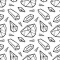 Vector black line crystals seamless pattern isolated on white background.