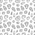 Vector black line crystals seamless pattern isolated on white background