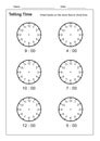 Telling Time Telling the Time Practice for Children  Time Worksheets for Learning to Tell Time game Time Worksheets Royalty Free Stock Photo