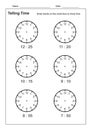 Telling Time Telling the Time Practice for Children  Time Worksheets for Learning to Tell Time game Time Worksheets Royalty Free Stock Photo