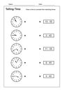 Telling Time Telling the Time Practice for Children  Time Worksheets for Learning to Tell Time game Time Worksheets Royalty Free Stock Photo