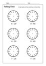 Telling Time Telling the Time Practice for Children  Time Worksheets for Learning to Tell Time game Time Worksheets Royalty Free Stock Photo
