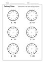 Telling Time Telling the Time Practice for Children  Time Worksheets for Learning to Tell Time game Time Worksheets Royalty Free Stock Photo