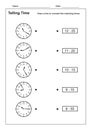 Telling Time Telling the Time Practice for Children  Time Worksheets for Learning to Tell Time game Time Worksheets Royalty Free Stock Photo