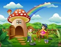 Happy Kids playing on the fantasy house Royalty Free Stock Photo