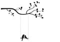 Birds Couple Silhouette Vector, Birds on swing on branch, Wall Decals, Birds in love, Wall Art, Art Decor