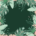 Exotic Frame Pattern of Tropical Bright Green leaves on green backround