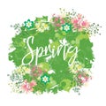 Large spring bouquet, a variety of spring flowers on a bright spotted background. Spring composition for cards