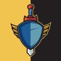 Badge blue winged shield and sword for esport logo