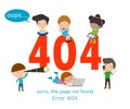 404 error page not found concept, kids using laptops having problems with website.