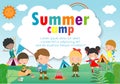 Kids summer camp education Template for advertising brochure, children doing activities on camping , poster flyer template Royalty Free Stock Photo