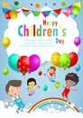 Happy children day background, children`s day poster with happy kids Template for advertising brochure your text ,Vector