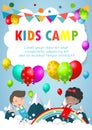 Kids Camp, Summer Festival celebration Template for advertising brochure, Banner or Flyer design with illustration of cute kids