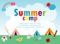 Kids summer camp education Template for advertising brochure, children doing activities on camping , poster flyer template Royalty Free Stock Photo