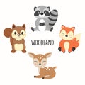 Set of cute woodland animals isolated on white background. Royalty Free Stock Photo