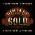 Vintage Gold alphabet font. Golden letters and numbers with diamond gemstone.