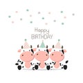 Happy Birthday Greeting card Cute Cows.